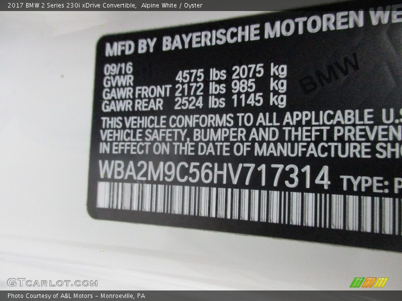 Alpine White / Oyster 2017 BMW 2 Series 230i xDrive Convertible