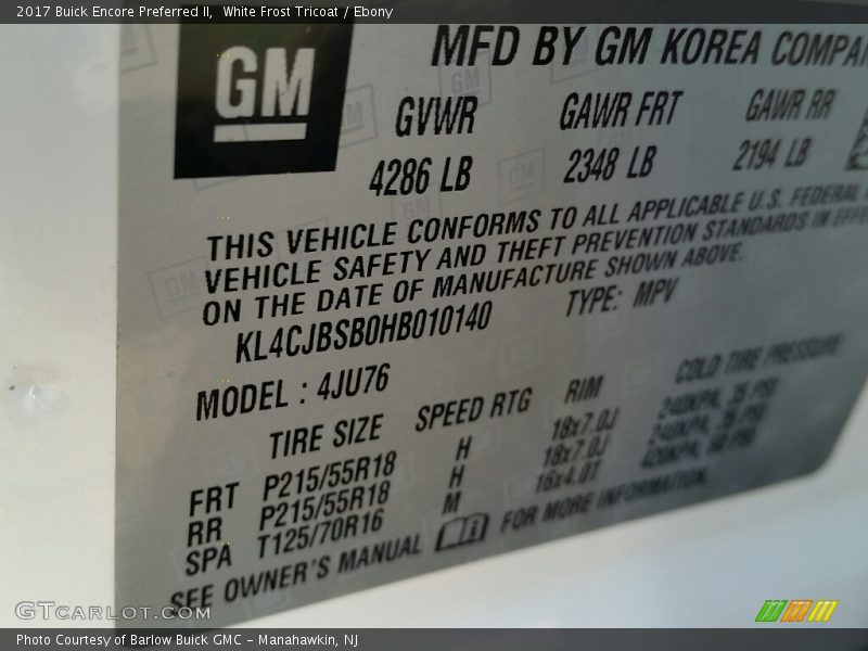 White Frost Tricoat / Ebony 2017 Buick Encore Preferred II