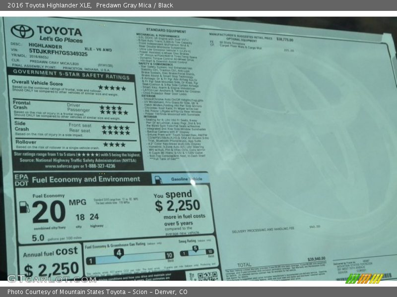 Predawn Gray Mica / Black 2016 Toyota Highlander XLE