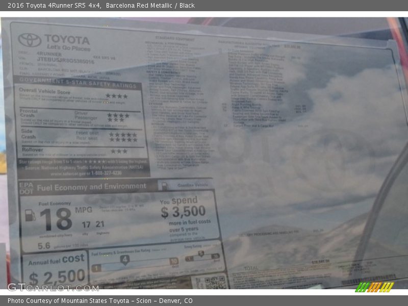 Barcelona Red Metallic / Black 2016 Toyota 4Runner SR5 4x4