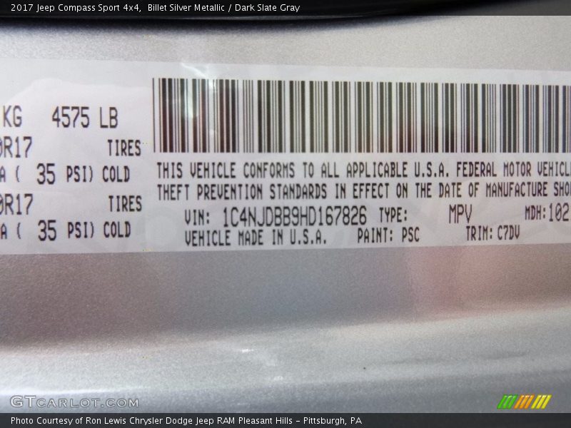 2017 Compass Sport 4x4 Billet Silver Metallic Color Code PSC