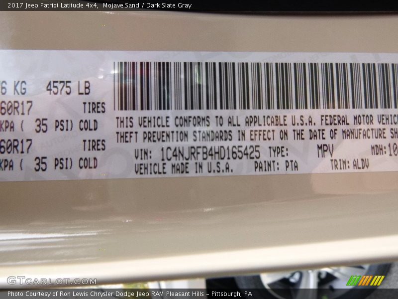 Mojave Sand / Dark Slate Gray 2017 Jeep Patriot Latitude 4x4