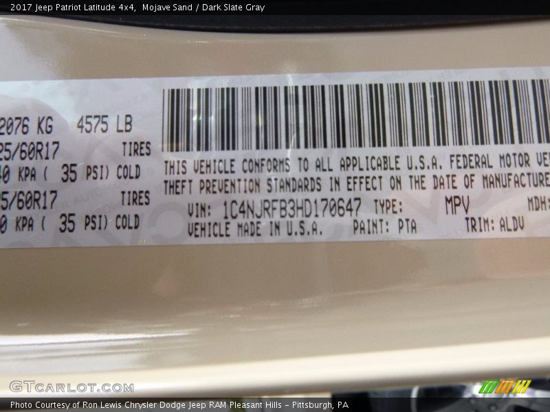 Mojave Sand / Dark Slate Gray 2017 Jeep Patriot Latitude 4x4