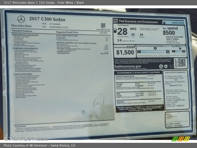 Polar White / Black 2017 Mercedes-Benz C 300 Sedan