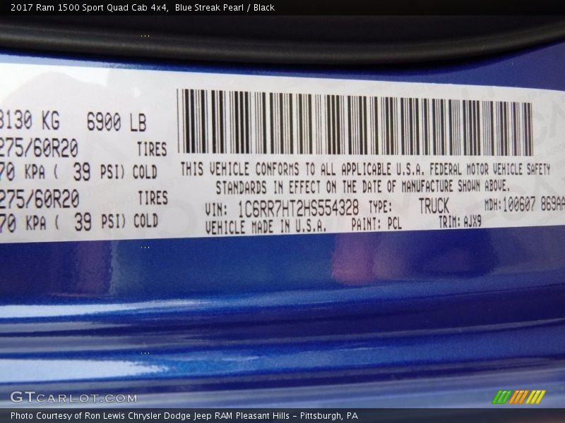 2017 1500 Sport Quad Cab 4x4 Blue Streak Pearl Color Code PCL