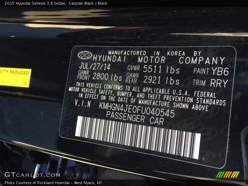 Caspian Black / Black 2015 Hyundai Genesis 3.8 Sedan