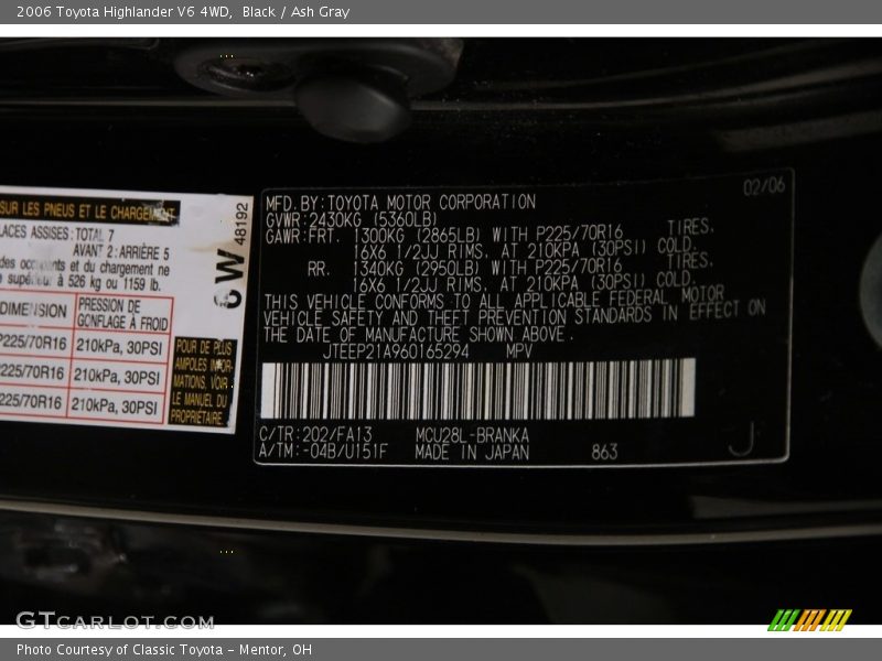 Black / Ash Gray 2006 Toyota Highlander V6 4WD