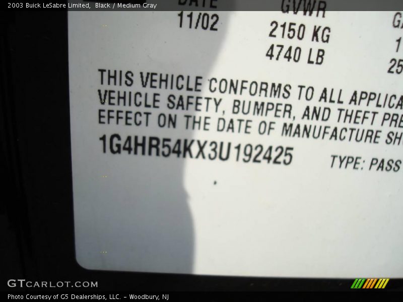 Black / Medium Gray 2003 Buick LeSabre Limited