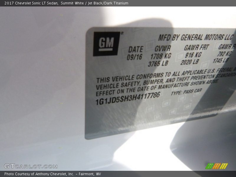 Summit White / Jet Black/Dark Titanium 2017 Chevrolet Sonic LT Sedan