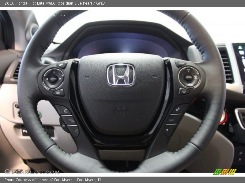 Obsidian Blue Pearl / Gray 2016 Honda Pilot Elite AWD