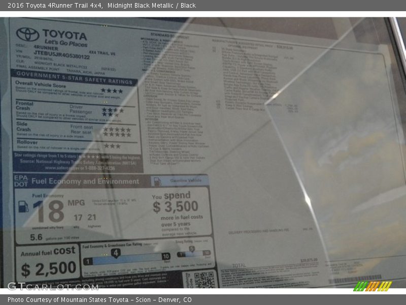 Midnight Black Metallic / Black 2016 Toyota 4Runner Trail 4x4