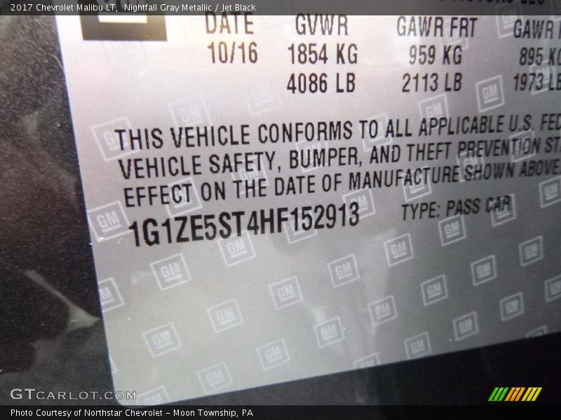 Nightfall Gray Metallic / Jet Black 2017 Chevrolet Malibu LT