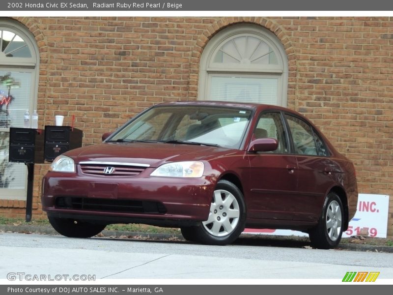 Radiant Ruby Red Pearl / Beige 2002 Honda Civic EX Sedan