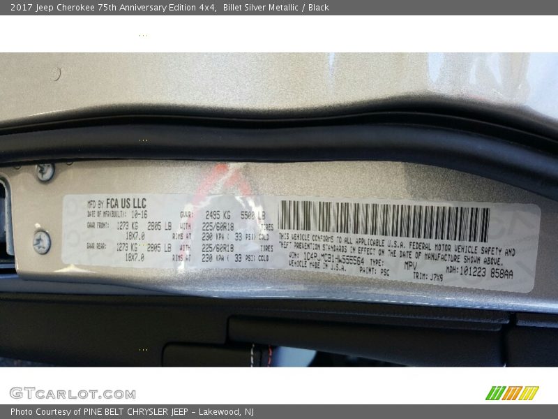 Billet Silver Metallic / Black 2017 Jeep Cherokee 75th Anniversary Edition 4x4
