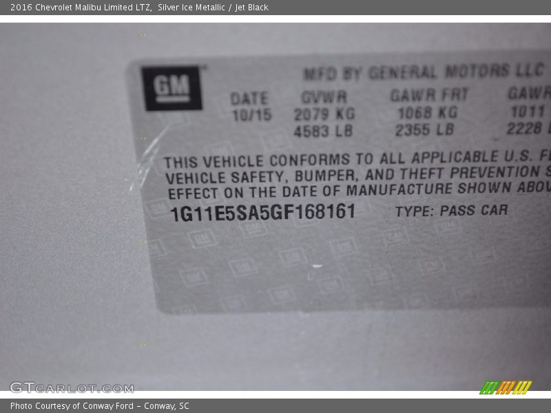 Silver Ice Metallic / Jet Black 2016 Chevrolet Malibu Limited LTZ