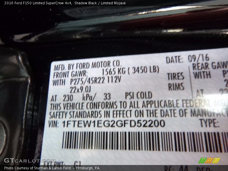 Shadow Black / Limited Mojave 2016 Ford F150 Limited SuperCrew 4x4