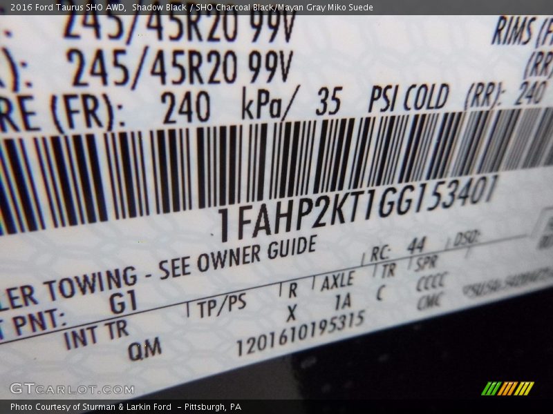 Shadow Black / SHO Charcoal Black/Mayan Gray Miko Suede 2016 Ford Taurus SHO AWD