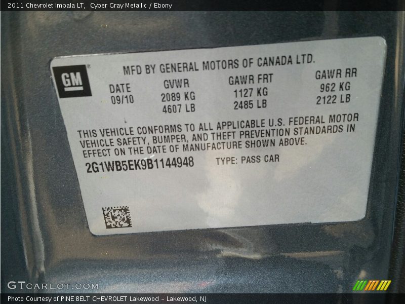 Cyber Gray Metallic / Ebony 2011 Chevrolet Impala LT