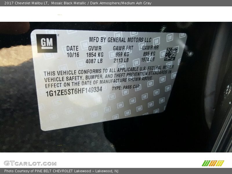 Mosaic Black Metallic / Dark Atmosphere/Medium Ash Gray 2017 Chevrolet Malibu LT