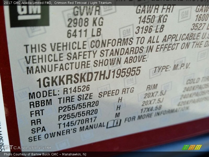 Crimson Red Tintcoat / Light Titanium 2017 GMC Acadia Limited FWD