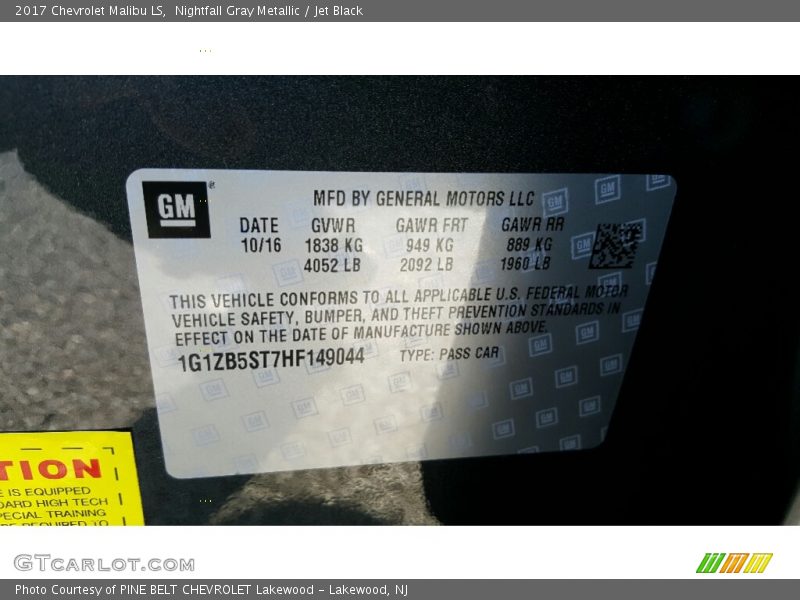 Nightfall Gray Metallic / Jet Black 2017 Chevrolet Malibu LS