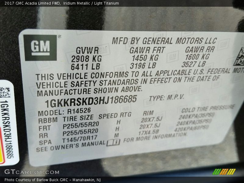Iridium Metallic / Light Titanium 2017 GMC Acadia Limited FWD