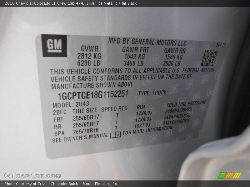 Silver Ice Metallic / Jet Black 2016 Chevrolet Colorado LT Crew Cab 4x4