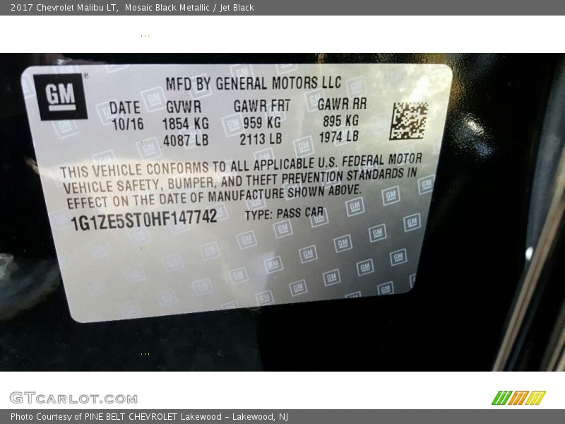 Mosaic Black Metallic / Jet Black 2017 Chevrolet Malibu LT