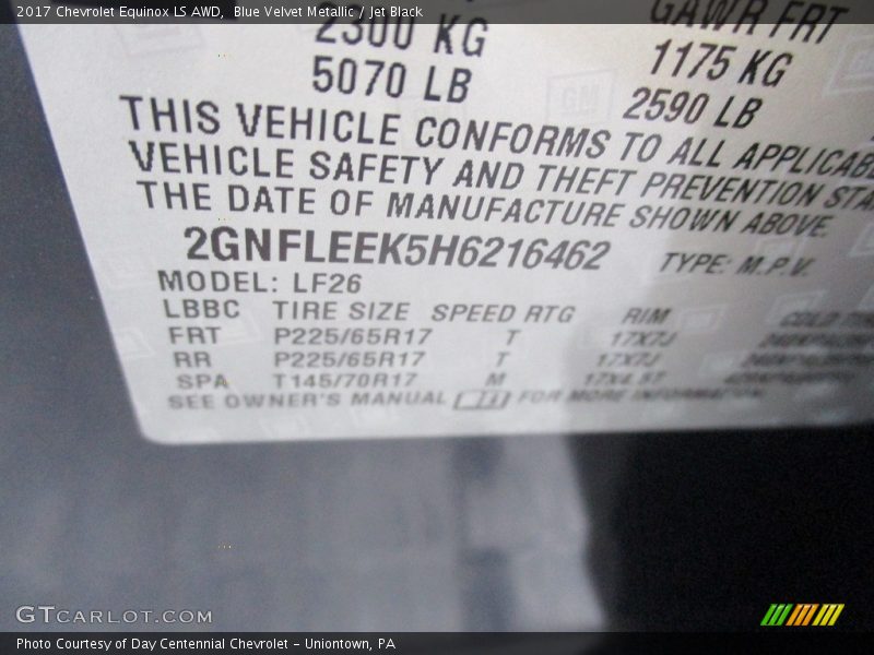 Blue Velvet Metallic / Jet Black 2017 Chevrolet Equinox LS AWD