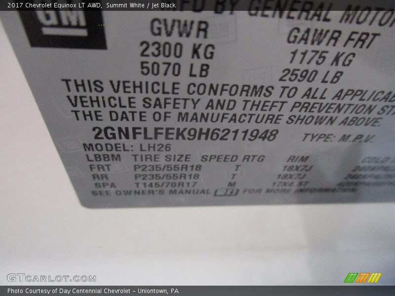 Summit White / Jet Black 2017 Chevrolet Equinox LT AWD