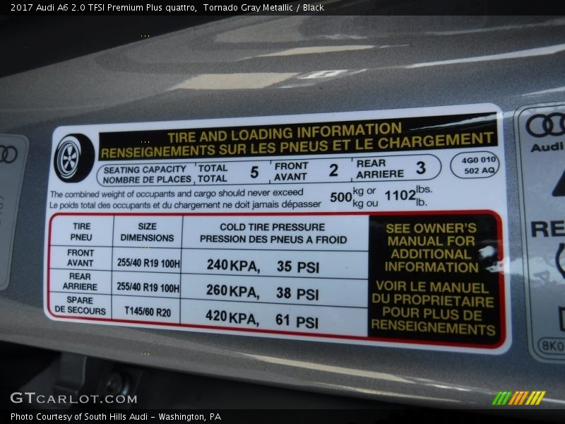 Info Tag of 2017 A6 2.0 TFSI Premium Plus quattro