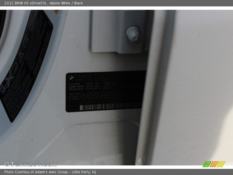 Alpine White / Black 2012 BMW X6 xDrive50i