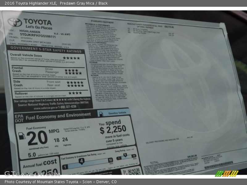 Predawn Gray Mica / Black 2016 Toyota Highlander XLE