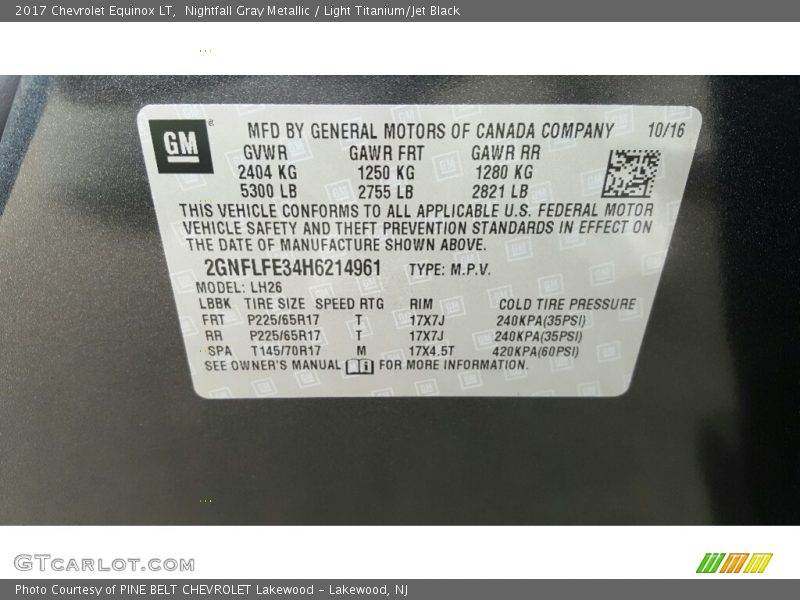 Nightfall Gray Metallic / Light Titanium/Jet Black 2017 Chevrolet Equinox LT