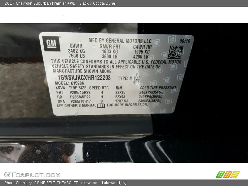 Black / Cocoa/Dune 2017 Chevrolet Suburban Premier 4WD