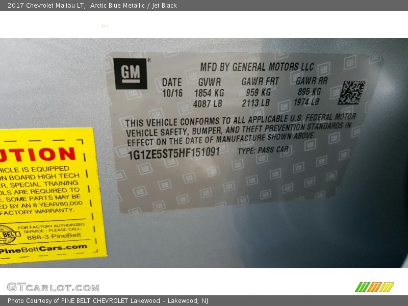 Arctic Blue Metallic / Jet Black 2017 Chevrolet Malibu LT