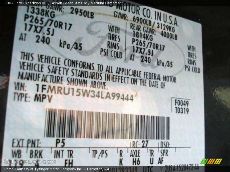 Aspen Green Metallic / Medium Parchment 2004 Ford Expedition XLT