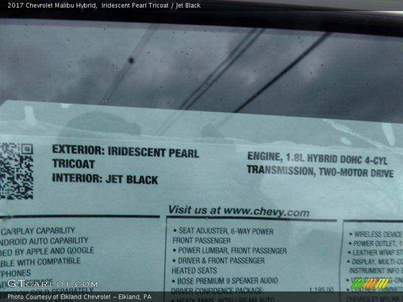  2017 Malibu Hybrid Window Sticker