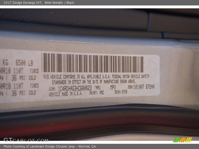 Billet Metallic / Black 2017 Dodge Durango SXT