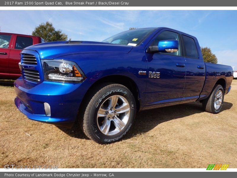 Blue Streak Pearl / Black/Diesel Gray 2017 Ram 1500 Sport Quad Cab