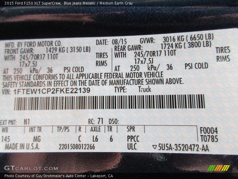 Blue Jeans Metallic / Medium Earth Gray 2015 Ford F150 XLT SuperCrew