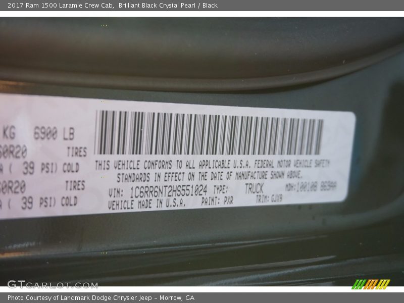 2017 1500 Laramie Crew Cab Brilliant Black Crystal Pearl Color Code PXR
