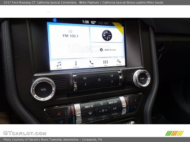 White Platinum / California Special Ebony Leather/Miko Suede 2017 Ford Mustang GT California Speical Convertible