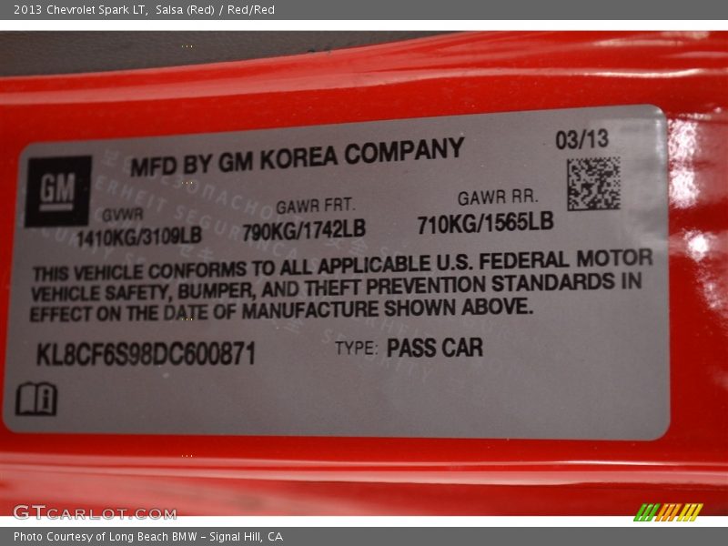 Salsa (Red) / Red/Red 2013 Chevrolet Spark LT