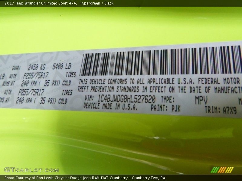Hypergreen / Black 2017 Jeep Wrangler Unlimited Sport 4x4