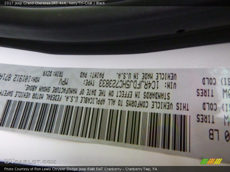 2017 Grand Cherokee SRT 4x4 Ivory Tri-Coat Color Code PWD