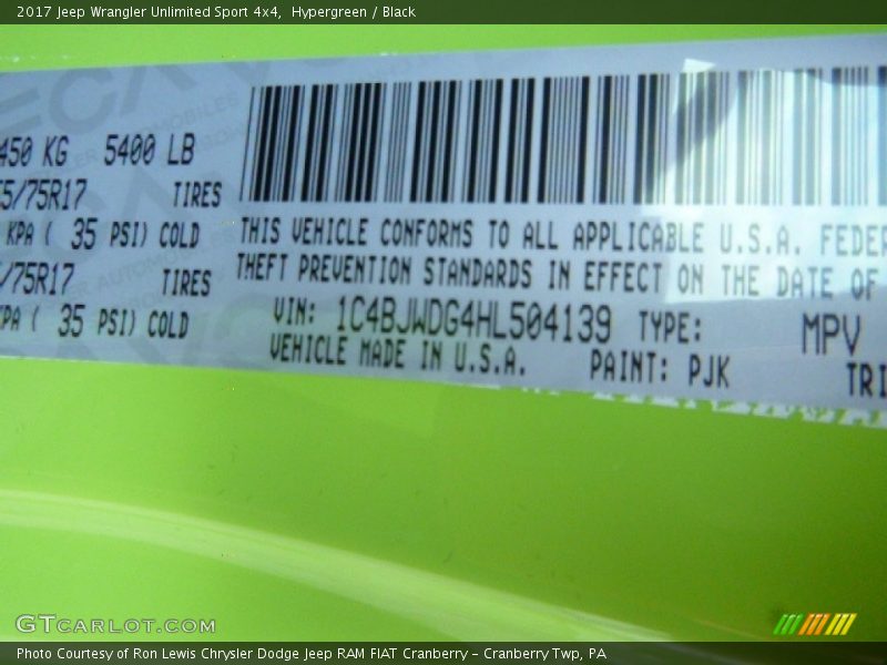 Hypergreen / Black 2017 Jeep Wrangler Unlimited Sport 4x4
