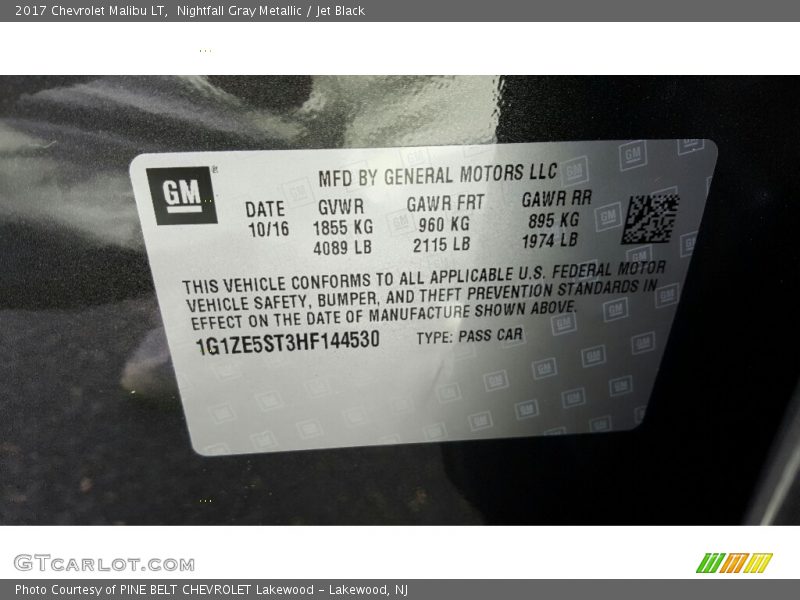 Nightfall Gray Metallic / Jet Black 2017 Chevrolet Malibu LT