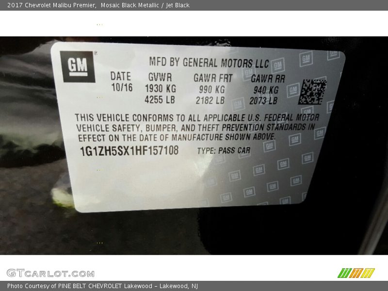 Mosaic Black Metallic / Jet Black 2017 Chevrolet Malibu Premier