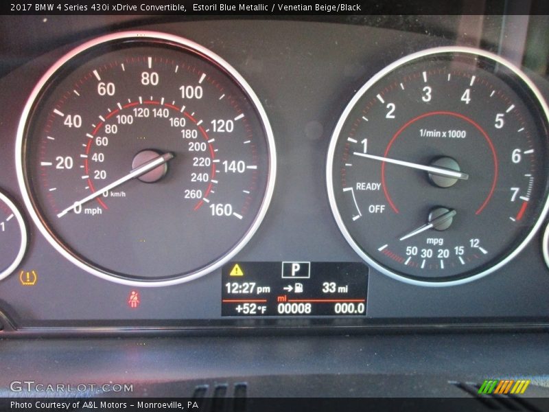 Estoril Blue Metallic / Venetian Beige/Black 2017 BMW 4 Series 430i xDrive Convertible